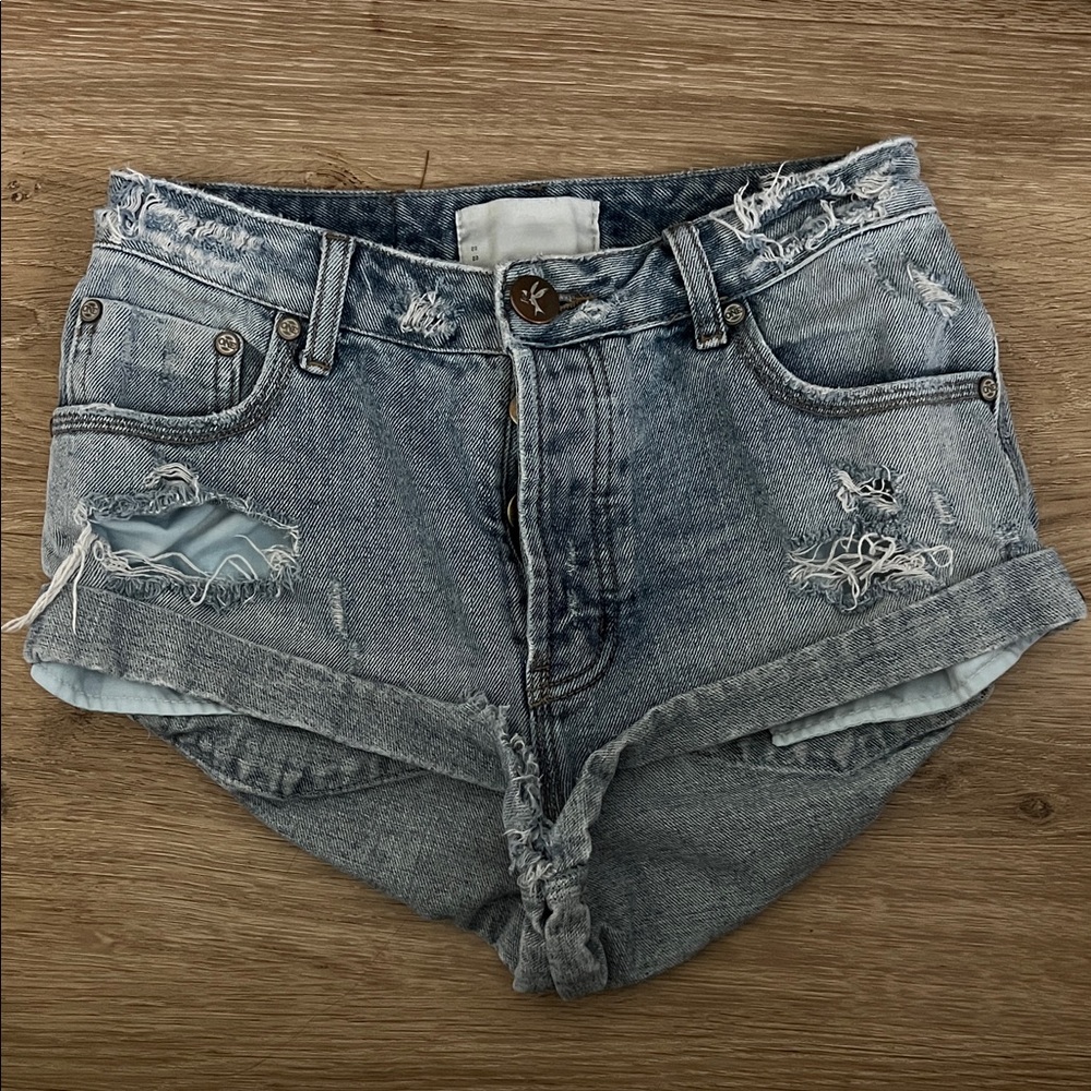 One Teaspoon Light Blue Distressed Jean Shorts
